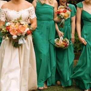 chiffon one-shoulder dress with cascade juniper size 4 David’s bridal